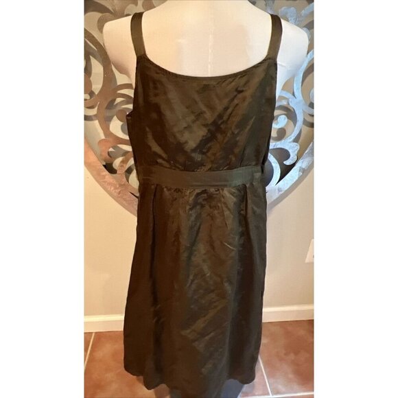 Eileen Fisher Dress Size 12 Crumple Wrap Army Green Elastic V-Neck Cotton Nylon - Picture 2 of 10